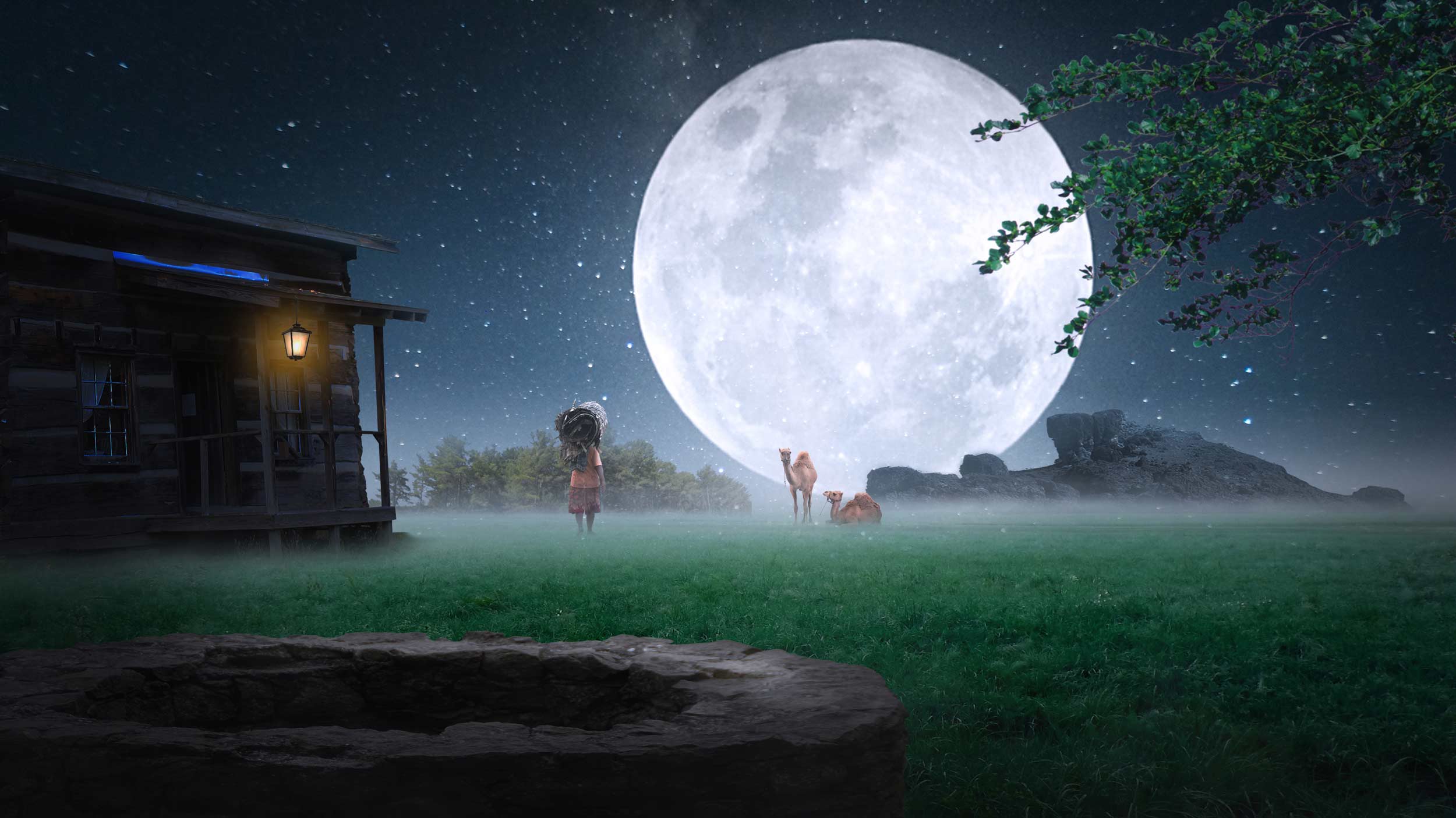Milky Big Moon Night Background Free Stock [ Download ]