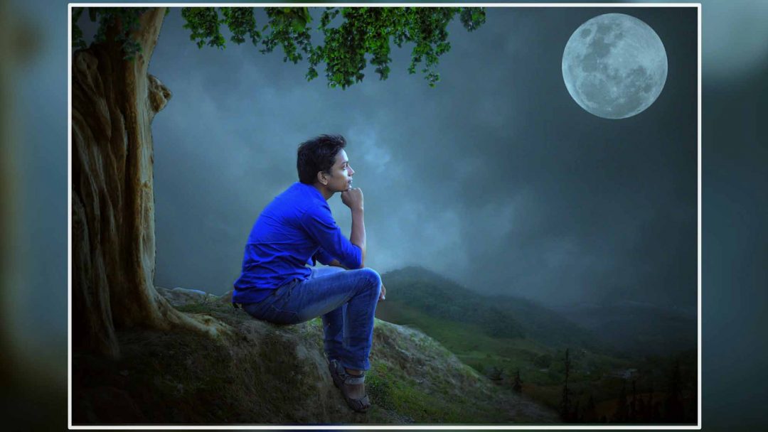 Lonely Boy Sitting in Moonlight Picsart Manipulation