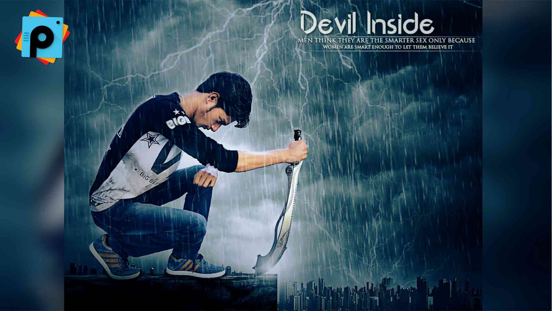 Devil Inside Action Movie Poster With Rain Effect