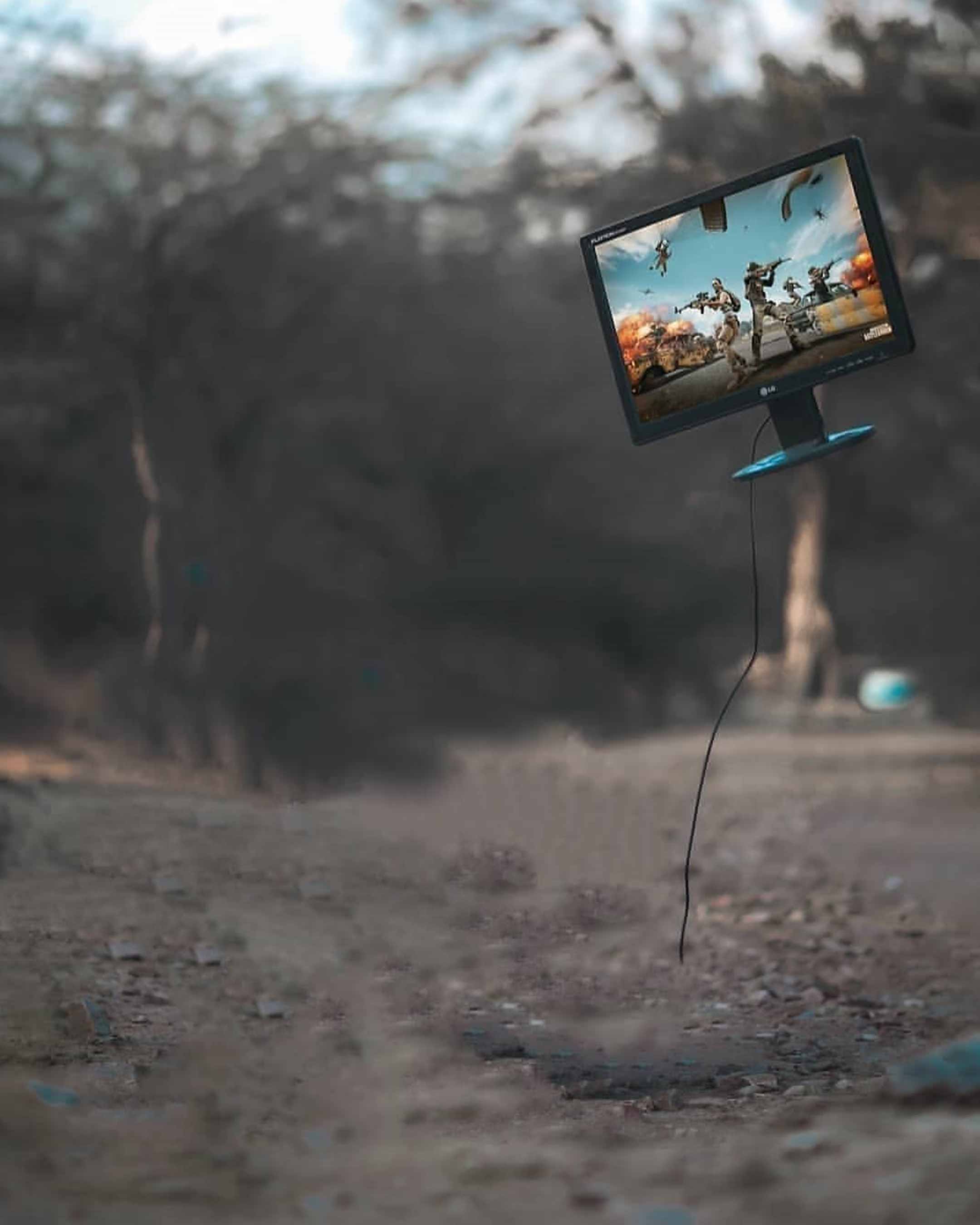 Flying PubG Monitor Snapseed Background Stock Photo